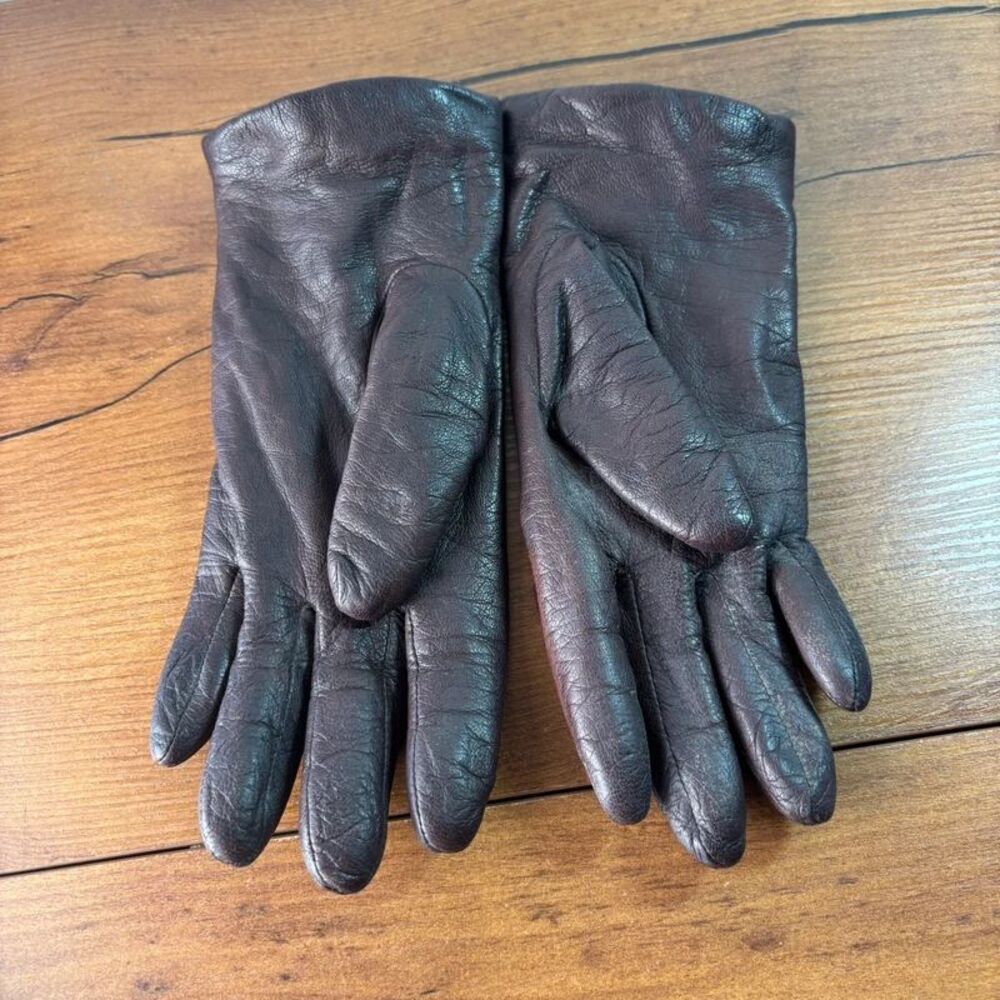 Vintage Fownes Brown Leather Gloves Cashmere Lined Women's Size 7 Winter Dress